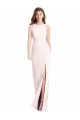 Open Back Pink Stretch Crepe Bateau Neck Long Sleeveless Semi Formal Evening Dress / Prom Dress / Bridesmaid Dress Southampton