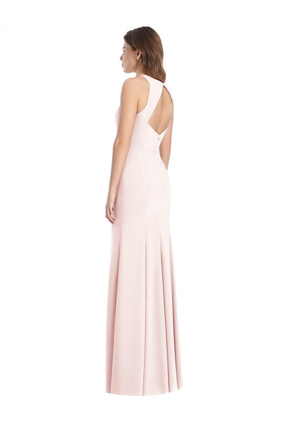Open Back Pink Stretch Crepe Bateau Neck Long Sleeveless Semi Formal Evening Dress / Prom Dress / Bridesmaid Dress Southampton