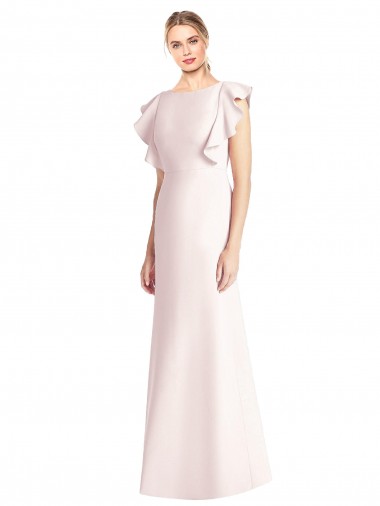 Open Back Pink Stretch Crepe Bateau Neck Long Cap Sleeves Formal Dress / Bridesmaid Dress Southampton