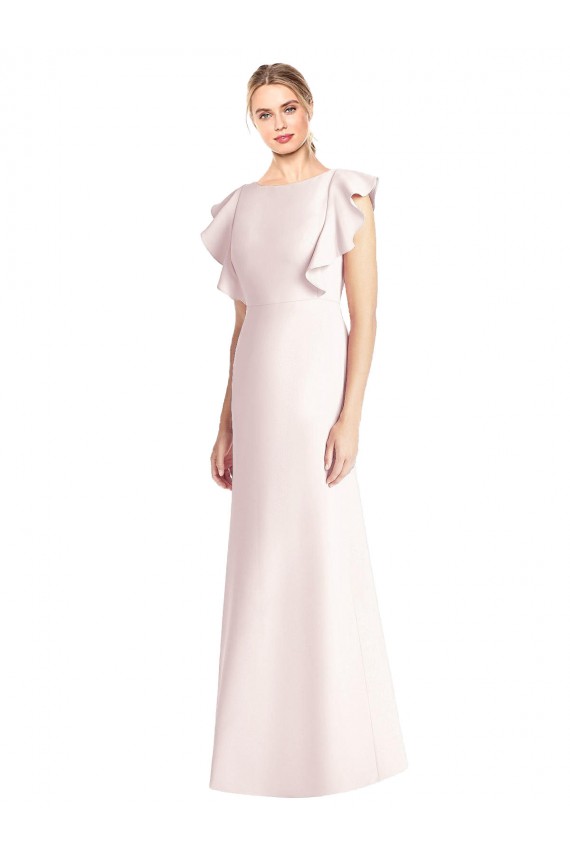 Open Back Pink Stretch Crepe Bateau Neck Long Cap Sleeves Formal Dress / Bridesmaid Dress Southampton