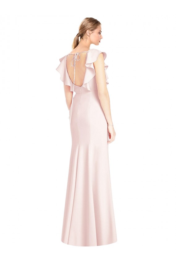 Open Back Pink Stretch Crepe Bateau Neck Long Cap Sleeves Formal Dress / Bridesmaid Dress Southampton