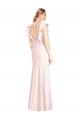 Open Back Pink Stretch Crepe Bateau Neck Long Cap Sleeves Formal Dress / Bridesmaid Dress Southampton