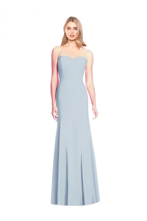 Low Back Light Sky Blue Stretch Crepe Sweetheart Long Sleeveless Formal Dress / Bridesmaid Dress Southampton