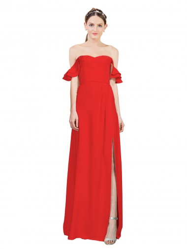 Red Stretch Crepe Off the Shoulder Long Sleeveless Formal Evening Gown / Prom Dress / Bridesmaid Dress Southampton