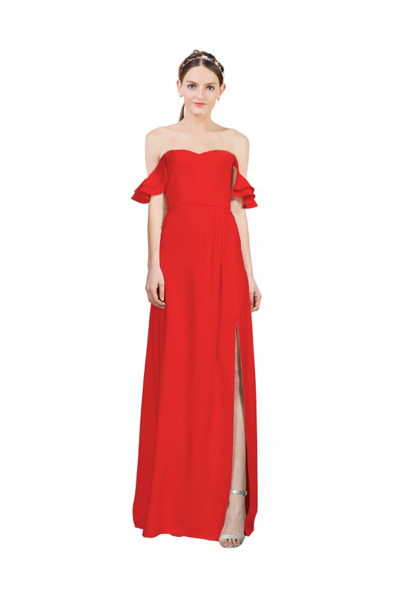 Red Stretch Crepe Off the Shoulder Long Sleeveless Formal Evening Gown / Prom Dress / Bridesmaid Dress Southampton