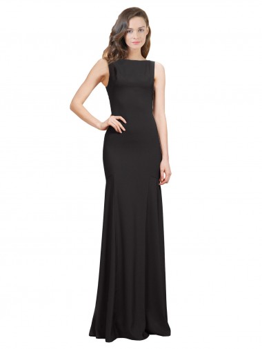 Open Back Stretch Crepe Bateau Neck Long Sleeveless Prom Dress / Bridesmaid Dress Southampton