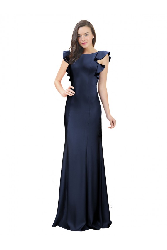 Keyhole Back Stretch Crepe Bateau Neck Long Sleeveless Prom Dress / Bridesmaid Dress Southampton