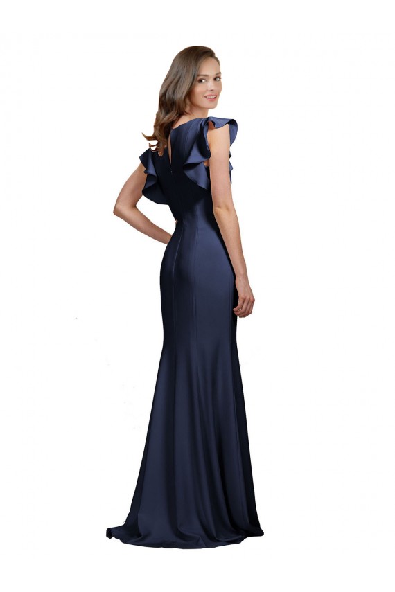 Keyhole Back Stretch Crepe Bateau Neck Long Sleeveless Prom Dress / Bridesmaid Dress Southampton