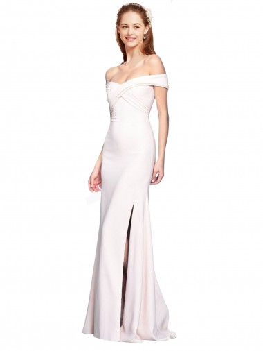 White Stretch Crepe Off the Shoulder Long Sleeveless Formal Dress / Bridesmaid Dress Southampton