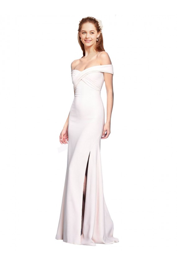 White Stretch Crepe Off the Shoulder Long Sleeveless Formal Dress / Bridesmaid Dress Southampton