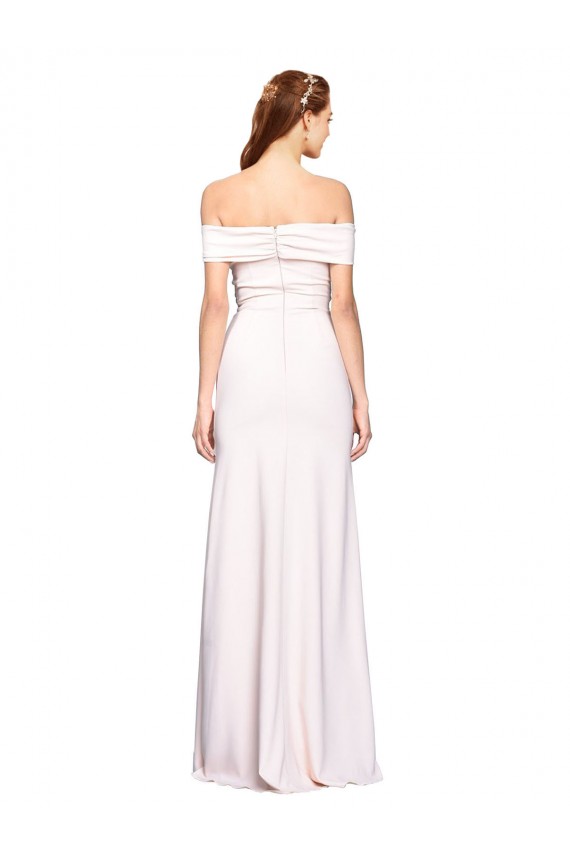 White Stretch Crepe Off the Shoulder Long Sleeveless Formal Dress / Bridesmaid Dress Southampton