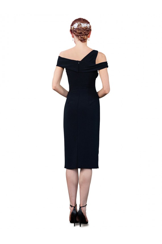 Dark Navy Stretch Crepe Off the Shoulder Cocktail Length Sleeveless Formal Evening Gown / Prom Dress / Bridesmaid Dress Southampton