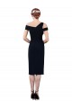Dark Navy Stretch Crepe Off the Shoulder Cocktail Length Sleeveless Formal Evening Gown / Prom Dress / Bridesmaid Dress Southampton