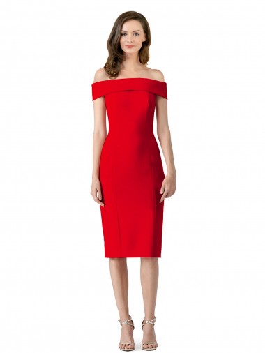 Red Stretch Crepe Off the Shoulder Cocktail Length Sleeveless Formal Evening Gown / Prom Dress / Bridesmaid Dress Southampton