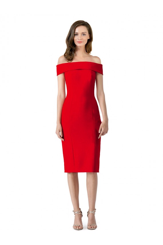 Red Stretch Crepe Off the Shoulder Cocktail Length Sleeveless Formal Evening Gown / Prom Dress / Bridesmaid Dress Southampton