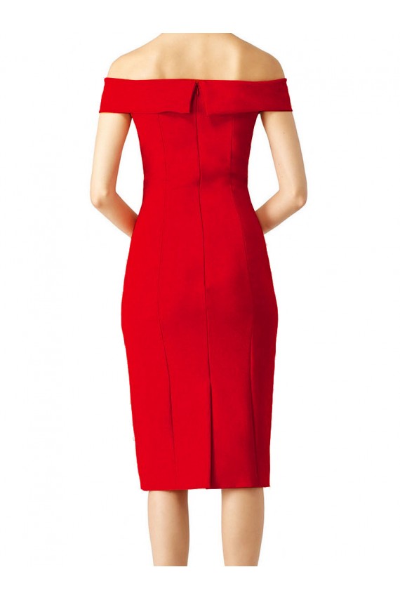 Red Stretch Crepe Off the Shoulder Cocktail Length Sleeveless Formal Evening Gown / Prom Dress / Bridesmaid Dress Southampton