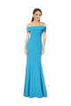 Peacock Blue Stretch Crepe Off the Shoulder Long Sleeveless Formal Dress / Bridesmaid Dress Southampton