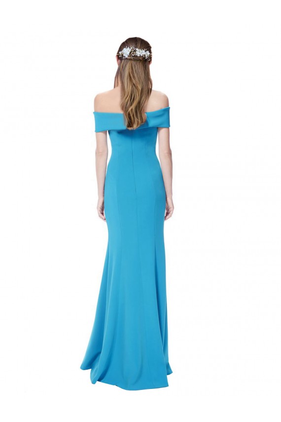 Peacock Blue Stretch Crepe Off the Shoulder Long Sleeveless Formal Dress / Bridesmaid Dress Southampton
