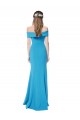 Peacock Blue Stretch Crepe Off the Shoulder Long Sleeveless Formal Dress / Bridesmaid Dress Southampton