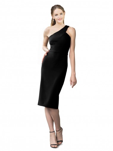 Stretch Crepe One Shoulder Cocktail Length Sleeveless Formal Evening Gown / Prom Dress / Bridesmaid Dress Southampton