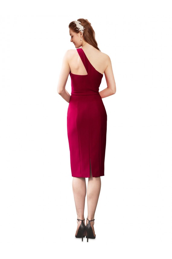 Stretch Crepe One Shoulder Cocktail Length Sleeveless Formal Evening Gown / Prom Dress / Bridesmaid Dress Southampton