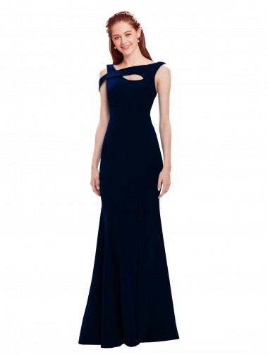 Dark Navy Stretch Crepe Off the Shoulder Long Sleeveless Formal Evening Gown / Prom Dress / Bridesmaid Dress Southampton