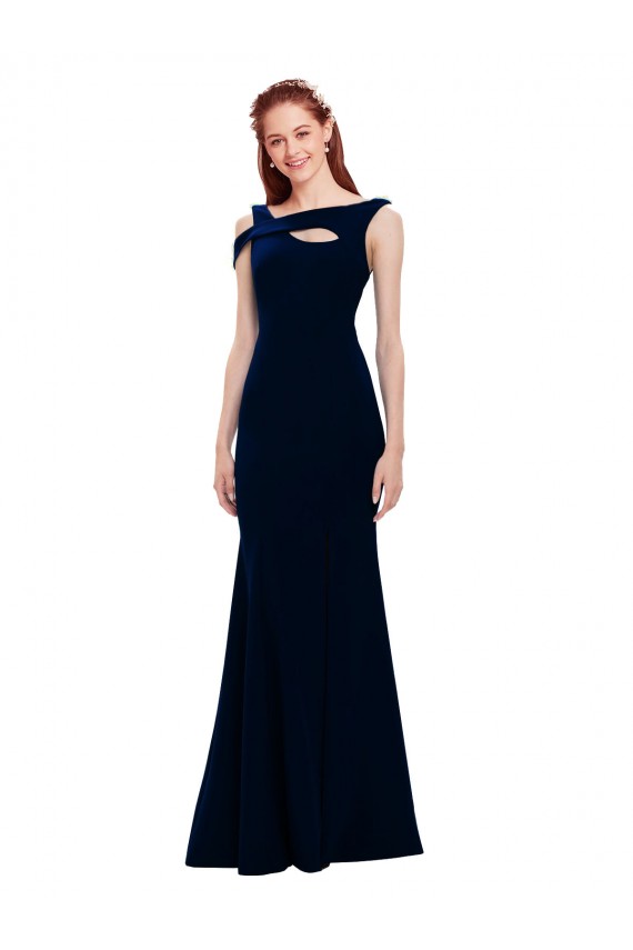 Dark Navy Stretch Crepe Off the Shoulder Long Sleeveless Formal Evening Gown / Prom Dress / Bridesmaid Dress Southampton