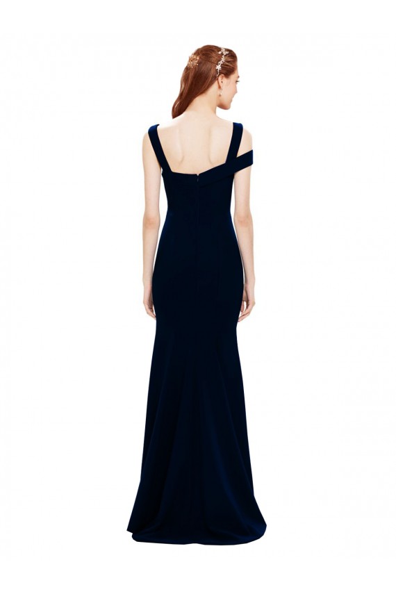 Dark Navy Stretch Crepe Off the Shoulder Long Sleeveless Formal Evening Gown / Prom Dress / Bridesmaid Dress Southampton