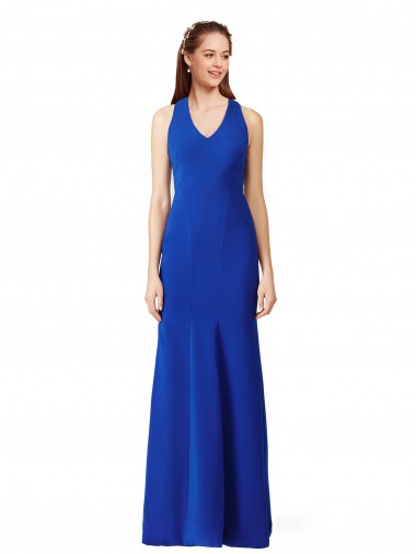 Royal Blue Stretch Crepe V-Neck Long Sleeveless Formal Evening Gown / Prom Dress / Bridesmaid Dress Southampton