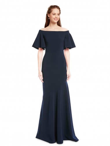 Stretch Crepe Off the Shoulder Short Sleeves Long Bridesmaid Dress / Formal Dress Southampton