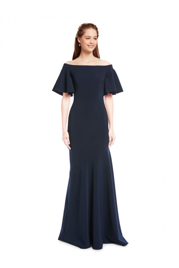 Stretch Crepe Off the Shoulder Short Sleeves Long Bridesmaid Dress / Formal Dress Southampton