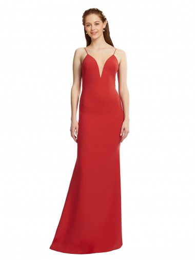 Open Back Red Stretch Crepe Spaghetti Straps Long Sleeveless Formal Evening Gown / Prom Dress / Bridesmaid Dress Southampton