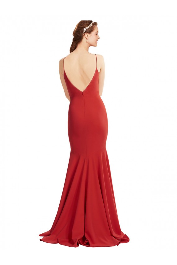 Open Back Red Stretch Crepe Spaghetti Straps Long Sleeveless Formal Evening Gown / Prom Dress / Bridesmaid Dress Southampton