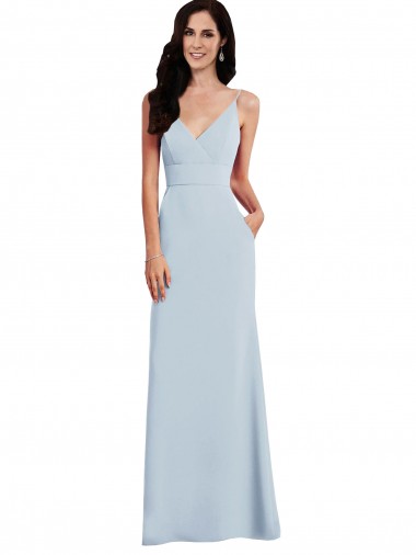 V-Back Stretch Crepe Spaghetti Straps Long Sleeveless Formal Dress / Bridesmaid Dress Southampton