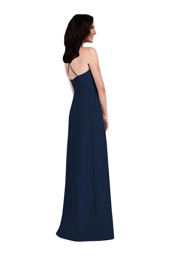 Open Back Dark Navy Stretch Crepe Halter Neck Long Sleeveless Semi Formal Evening Dress / Bridesmaid Dress Southampton