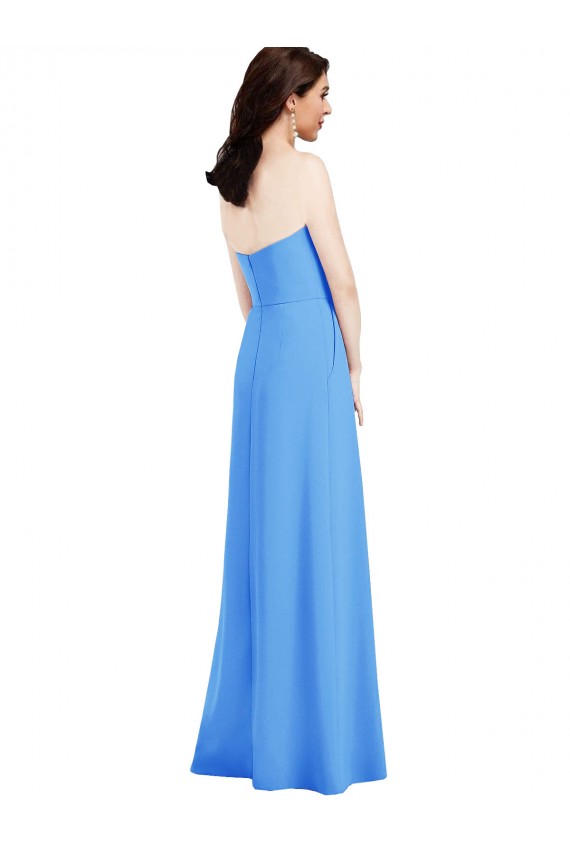 Low Back Peacock Blue Stretch Crepe Strapless Long Sleeveless Semi Formal Evening Dress / Prom Dress / Bridesmaid Dress Southampton