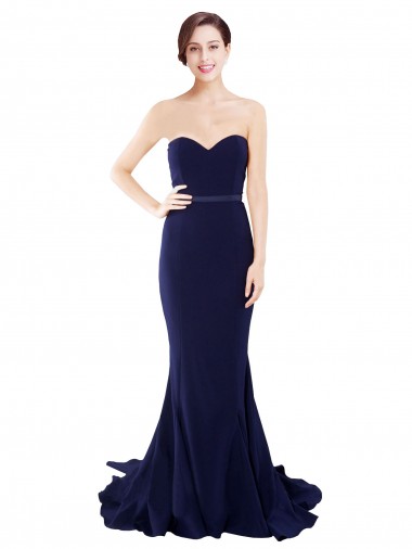 Low Back Stretch Crepe Sweetheart Sweep Train Sleeveless Semi Formal Evening Dress / Prom Dress / Bridesmaid Dress Southampton