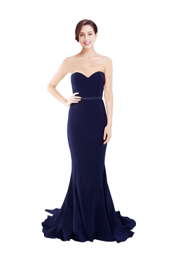 Low Back Stretch Crepe Sweetheart Sweep Train Sleeveless Semi Formal Evening Dress / Prom Dress / Bridesmaid Dress Southampton