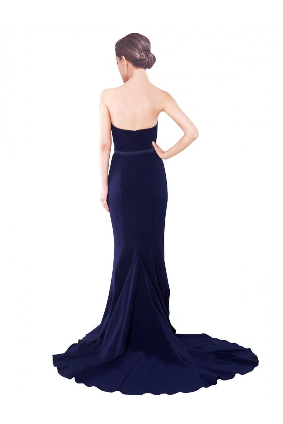 Low Back Stretch Crepe Sweetheart Sweep Train Sleeveless Semi Formal Evening Dress / Prom Dress / Bridesmaid Dress Southampton