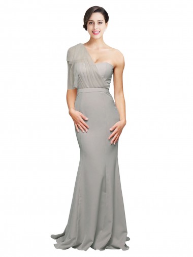 Low Back Stretch Crepe & Tulle One Shoulder Sweep Train Sleeveless Formal Evening Gown / Prom Dress / Bridesmaid Dress Southampton