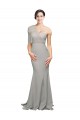 Low Back Stretch Crepe & Tulle One Shoulder Sweep Train Sleeveless Formal Evening Gown / Prom Dress / Bridesmaid Dress Southampton