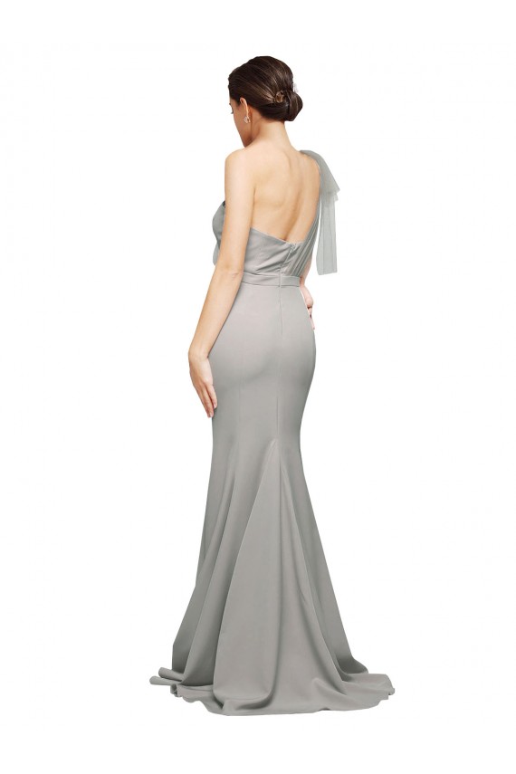 Low Back Stretch Crepe & Tulle One Shoulder Sweep Train Sleeveless Formal Evening Gown / Prom Dress / Bridesmaid Dress Southampton