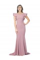 V-Back Stretch Crepe Round Neck Sweep Train Flutter Sleeves Formal Evening Gown / Prom Dress / Bridesmaid Dress Southampton