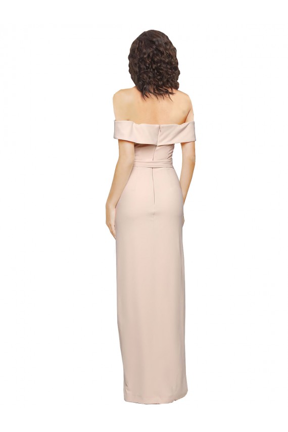 Low Back Nude Stretch Crepe Off the Shoulder Long Sleeveless Formal Evening Gown / Prom Dress / Bridesmaid Dress Southampton