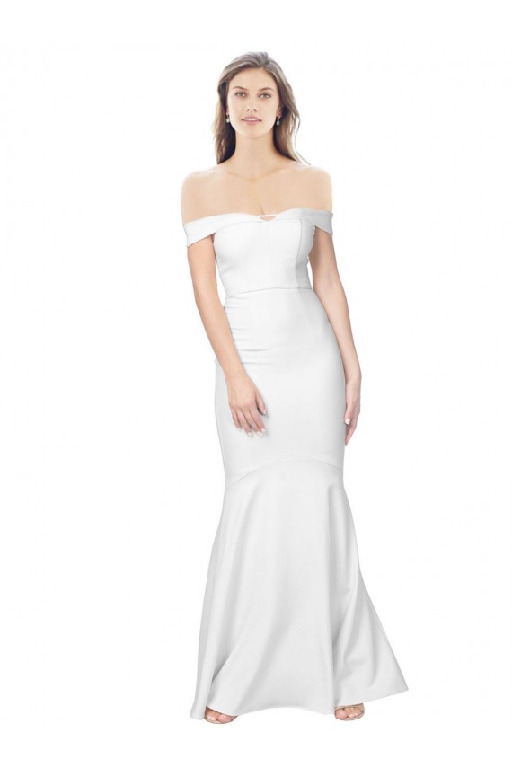 Low Back Stretch Crepe Off the Shoulder Long Sleeveless Formal Dress / Bridesmaid Dress Southampton