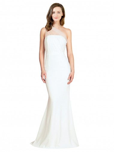 Stretch Crepe & Tulle One Shoulder Sweep Train Sleeveless Formal Evening Gown / Bridesmaid Dress Southampton