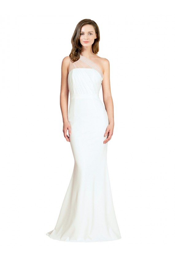 Stretch Crepe & Tulle One Shoulder Sweep Train Sleeveless Formal Evening Gown / Bridesmaid Dress Southampton