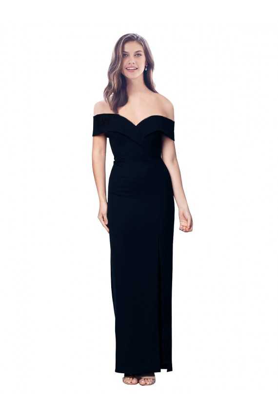 Black Stretch Crepe Off the Shoulder Long Sleeveless Formal Dress / Bridesmaid Dress Southampton