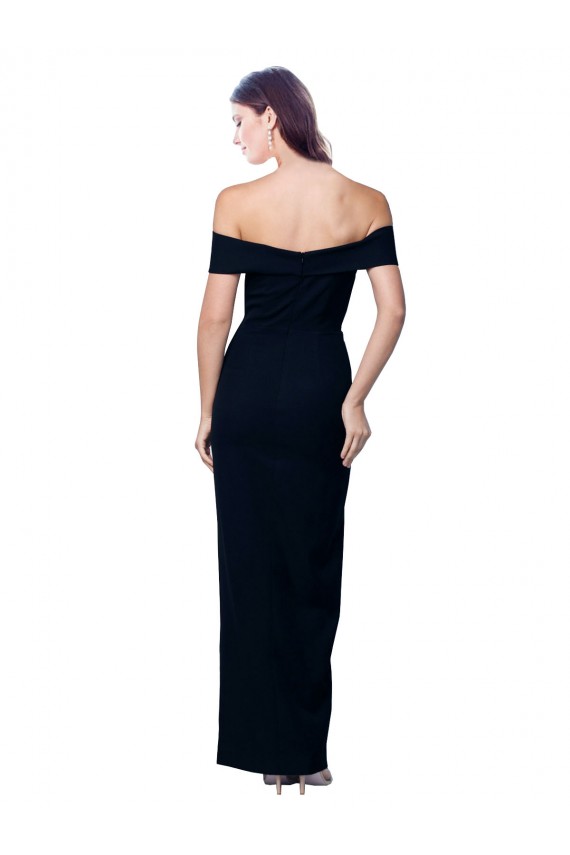Black Stretch Crepe Off the Shoulder Long Sleeveless Formal Dress / Bridesmaid Dress Southampton
