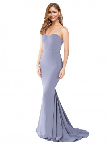 Low Back Smoke Blue Stretch Crepe Sweetheart Long Sleeveless Formal Evening Gown / Prom Dress / Bridesmaid Dress Southampton